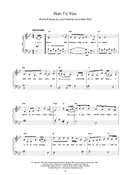 page one of Run To You (Piano, Vocal & Guitar Chords)