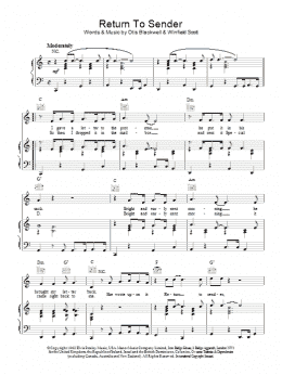 page one of Return To Sender (Piano, Vocal & Guitar Chords)