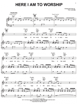 page one of Here I Am To Worship (Piano, Vocal & Guitar Chords (Right-Hand Melody))