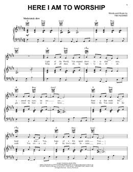 page one of Here I Am To Worship (Piano, Vocal & Guitar Chords (Right-Hand Melody))