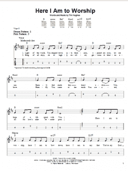 page one of Here I Am To Worship (Easy Guitar Tab)