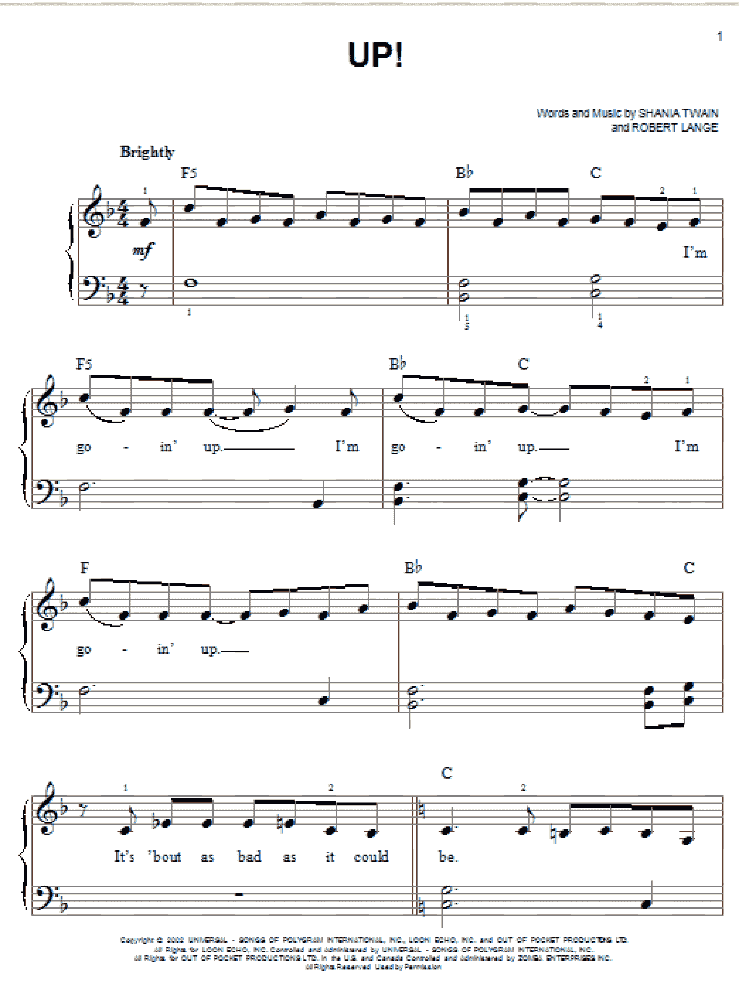 Up! (Easy Piano) Print Sheet Music Now