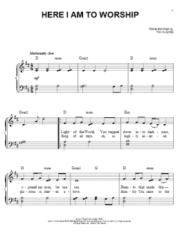 page one of Here I Am To Worship (Easy Piano)