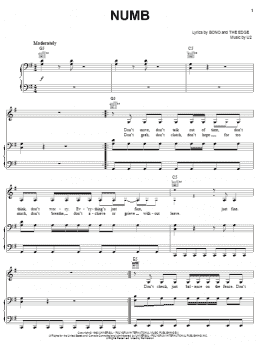 page one of Numb (Piano, Vocal & Guitar Chords (Right-Hand Melody))