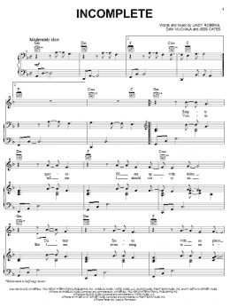 page one of Incomplete (Piano, Vocal & Guitar Chords (Right-Hand Melody))