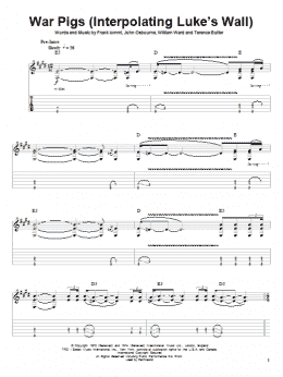 page one of War Pigs (Interpolating Luke's Wall) (Guitar Tab (Single Guitar))