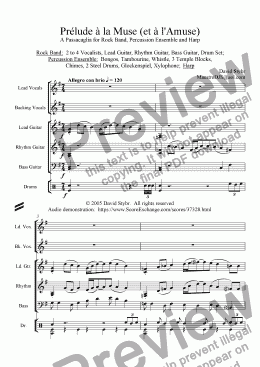 page one of Prélude à la Muse (et à l'Amuse): A Passacaglia for Rock Band, Percussion Ensemble and Harp