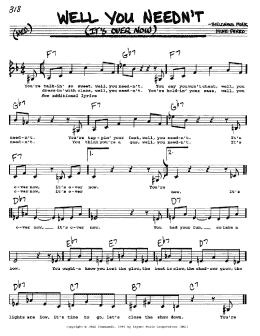 page one of Well You Needn't (It's Over Now) (Real Book – Melody, Lyrics & Chords)