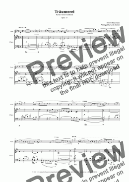 page one of Träumerei for Solo Violin & Piano