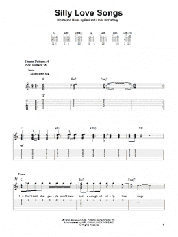 page one of Silly Love Songs (Easy Guitar Tab)