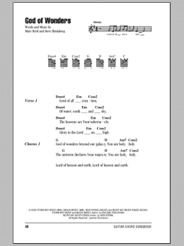 page one of God Of Wonders (Guitar Chords/Lyrics)