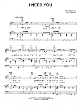 page one of I Need You (Piano, Vocal & Guitar Chords (Right-Hand Melody))