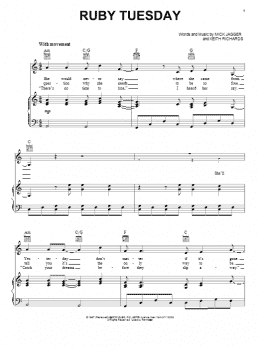 page one of Ruby Tuesday (Piano, Vocal & Guitar Chords (Right-Hand Melody))