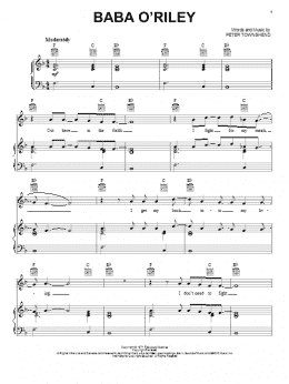 page one of Baba O'Riley (Piano, Vocal & Guitar Chords (Right-Hand Melody))