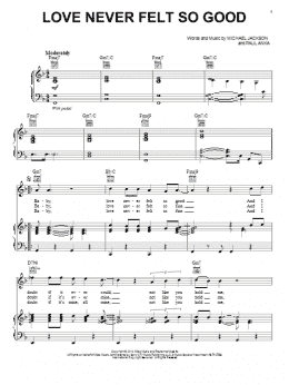 page one of Love Never Felt So Good (Piano, Vocal & Guitar Chords (Right-Hand Melody))