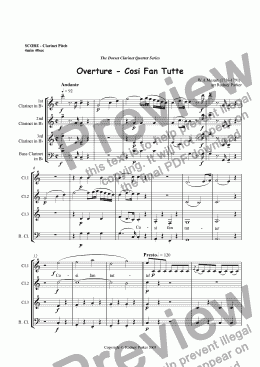 page one of Overture - Cosi Fan Tutte arr for Clarinet Quartet