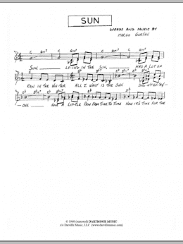 page one of Sun (Lead Sheet / Fake Book)