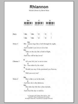 page one of Rhiannon (Piano Chords/Lyrics)