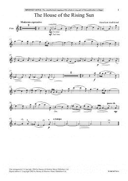 page one of The House Of The Rising Sun (Flute and Piano)