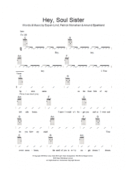 page one of Hey, Soul Sister (Ukulele Chords/Lyrics)