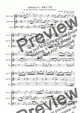 page one of Sinfonia 11 - BWV 797 - arr. for Oboe d’Amore, English Horn and Bassoon