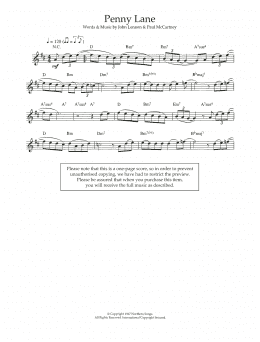 page one of Penny Lane (Lead Sheet / Fake Book)