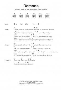 page one of Demons (Guitar Chords/Lyrics)