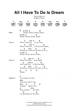 page one of All I Have To Do Is Dream (Guitar Chords/Lyrics)