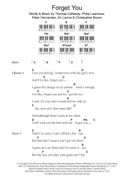 page one of Forget You (Piano Chords/Lyrics)