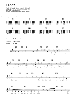 page one of Dizzy (Piano Chords/Lyrics)