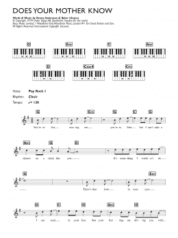 page one of Does Your Mother Know (Piano Chords/Lyrics)