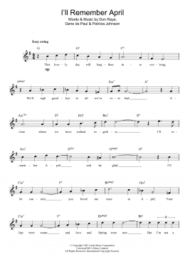 page one of I'll Remember April (Lead Sheet / Fake Book)