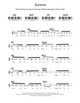 page one of Survivor (Piano Chords/Lyrics)