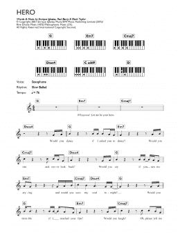 page one of Hero (Piano Chords/Lyrics)