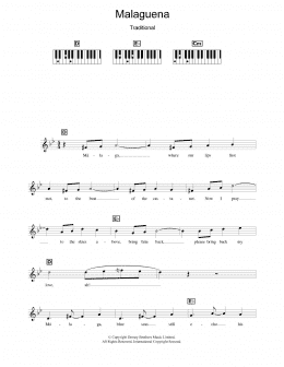 page one of Malaguena (Piano Chords/Lyrics)