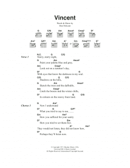 page one of Vincent (Starry Starry Night) (Guitar Chords/Lyrics)