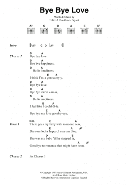 page one of Bye Bye Love (Guitar Chords/Lyrics)