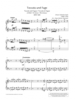 page one of Toccata and Fugue in D Minor (Piano Solo)