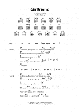 page one of Girlfriend (Guitar Chords/Lyrics)