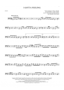 page one of I Gotta Feeling (Cello Solo)