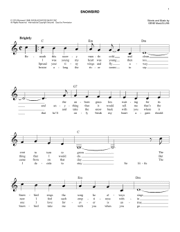 page one of Snowbird (Easy Lead Sheet / Fake Book)