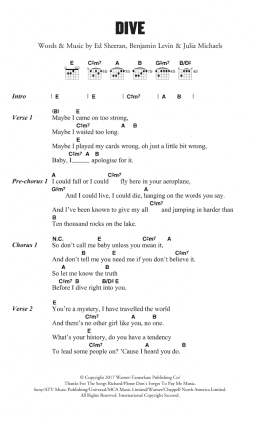 page one of Dive (Guitar Chords/Lyrics)