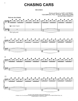 page one of Chasing Cars (Piano Duet)