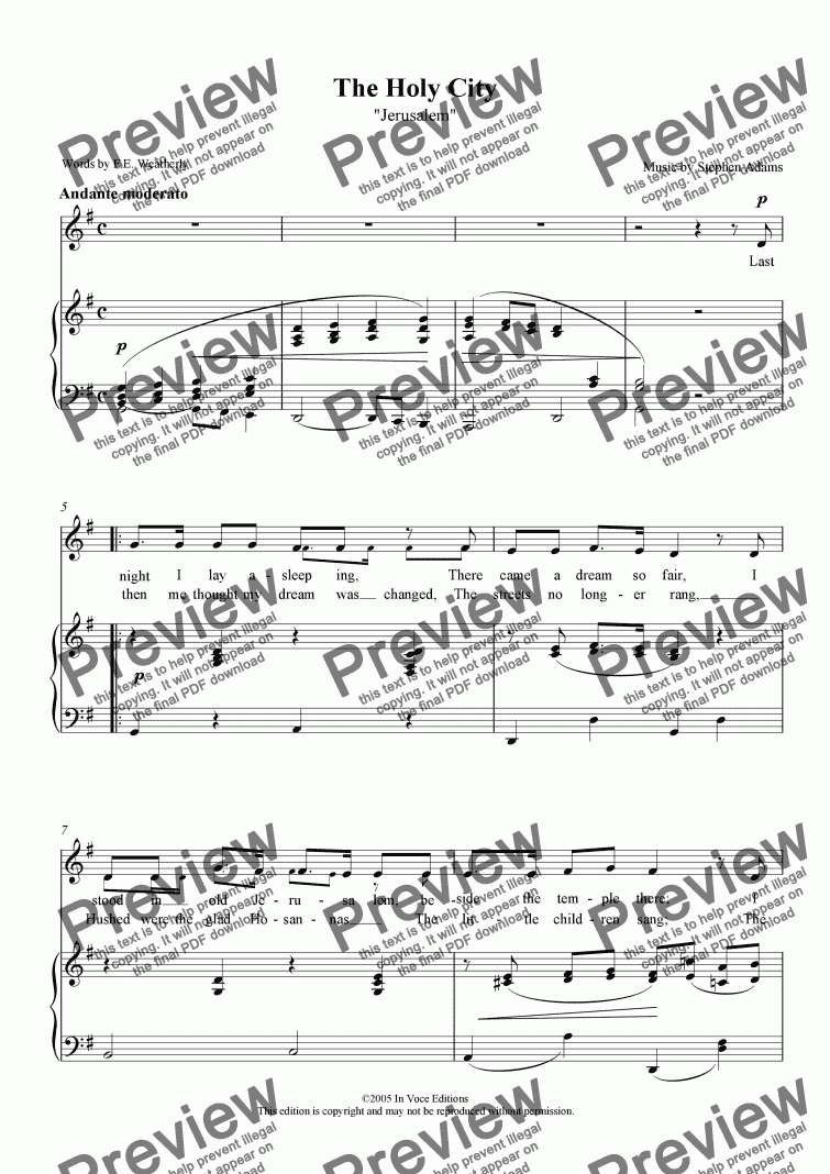 The Holy City- Download Sheet Music (Low Key/Simplified Piano Vocal)