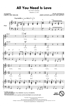 page one of All You Need Is Love (arr. Cristi Cari Miller) (2-Part Choir)