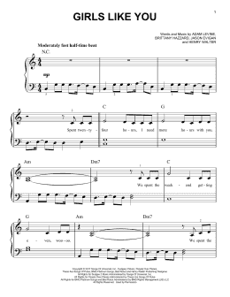 page one of Girls Like You (Easy Piano)