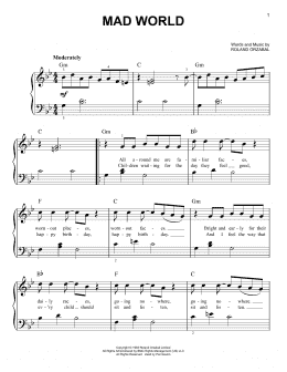 page one of Mad World (Easy Piano)