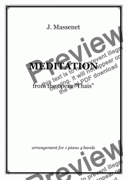 page one of Massenet - MEDITATION  from the opera "Thais" - piano 4 hands