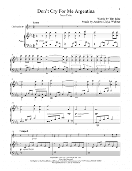 page one of Don't Cry For Me Argentina (Clarinet and Piano)