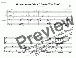 page one of Overture from Suite in D from the Water Music for Two Violins & Harpsichord